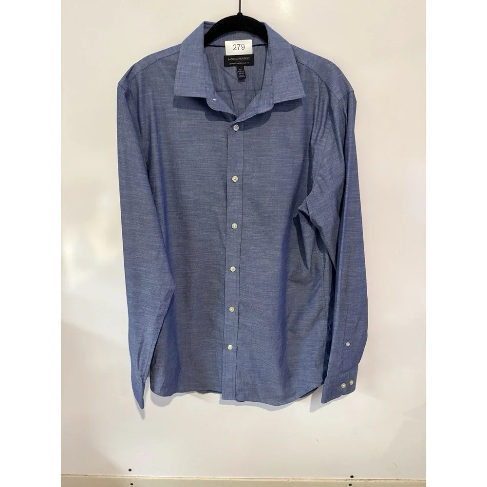 Banana Republic Shirt Mens M Blue Long Sleeve Button Non Iron Tailored Slim Fit